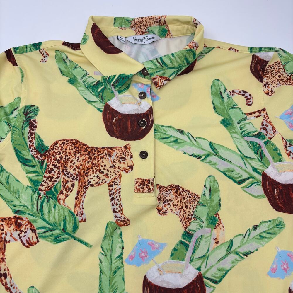 Kenny Flowers Coconut & Leopard Print Polo in Yellow and Green